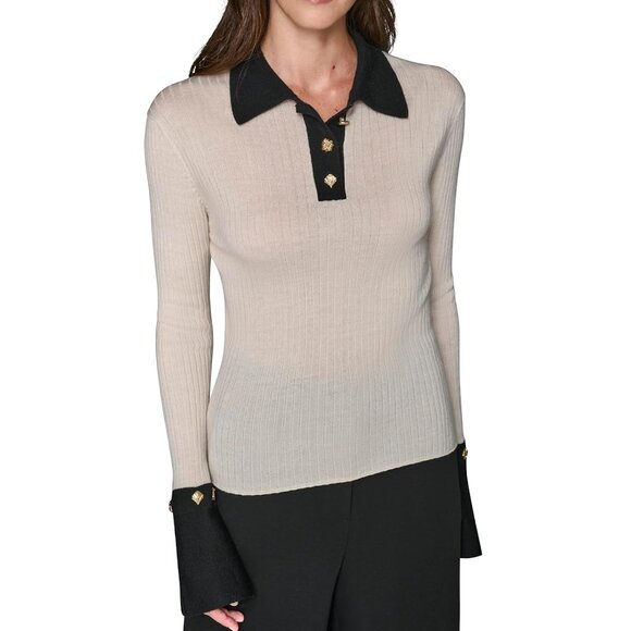 Karl Lagerfeld Long Sleeve Collared Top - Picture 4 of 6